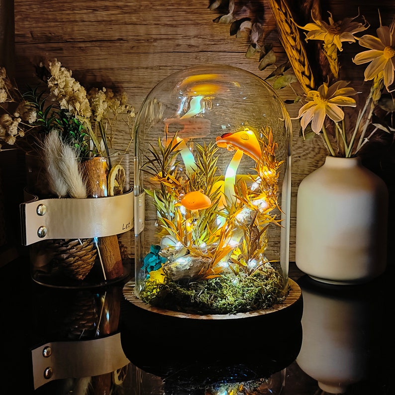 Dried Flower Mushroom Lamp Orange Mushroom Light Original Mushroom Lamp Illuminating Nature's Magic