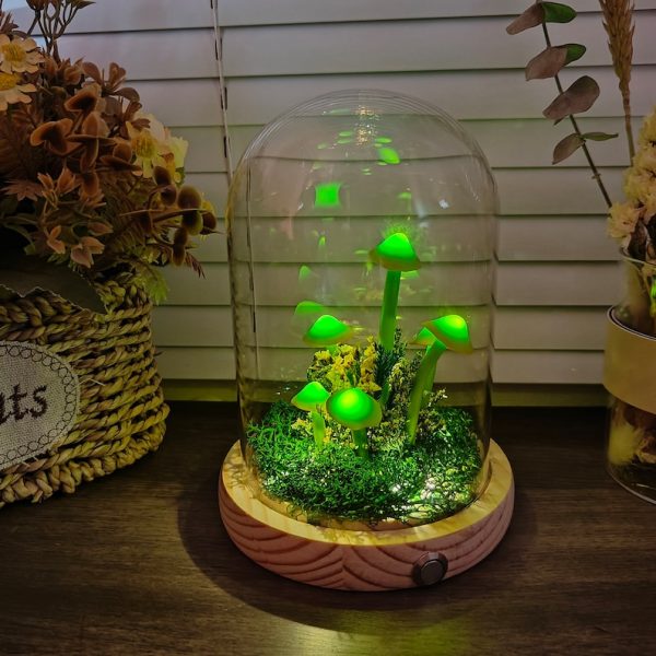 Green Mushroom Lamp Dried Flower Nightstand Lamp Mushroom Gift Bedroom Light Christmas Gifts