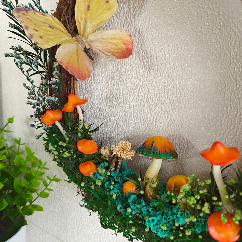 Orange Mushroom Wreath with Light Up Hot Glue Mushroom Wall Art - Image 7