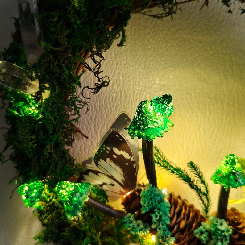 Hand Painted Emerald Green Mushroom Light Wreath Crystal Wreath Fairy - Image 7