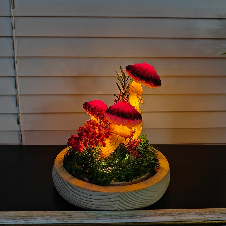 Red Mushroom Lamp with Dried Flower Decoration Lucky Gift - Image 3