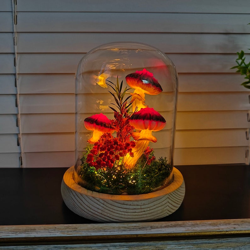 Red Mushroom Lamp with Dried Flower Decoration Lucky Gift - Image 2
