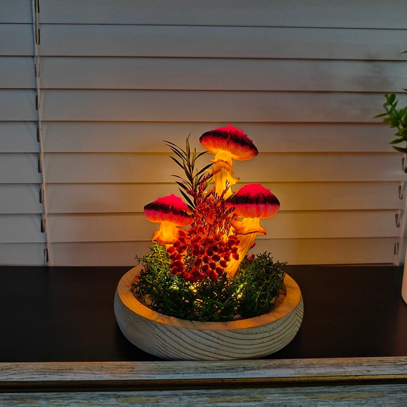 Red Mushroom Lamp with Dried Flower Decoration Lucky Gift - Image 4