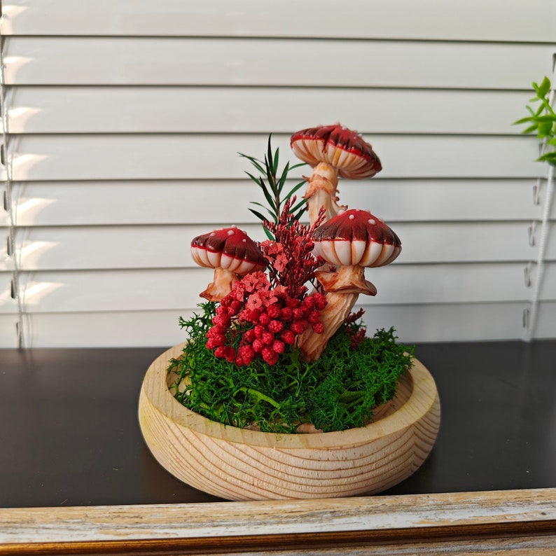 Red Mushroom Lamp with Dried Flower Decoration Lucky Gift - Image 8