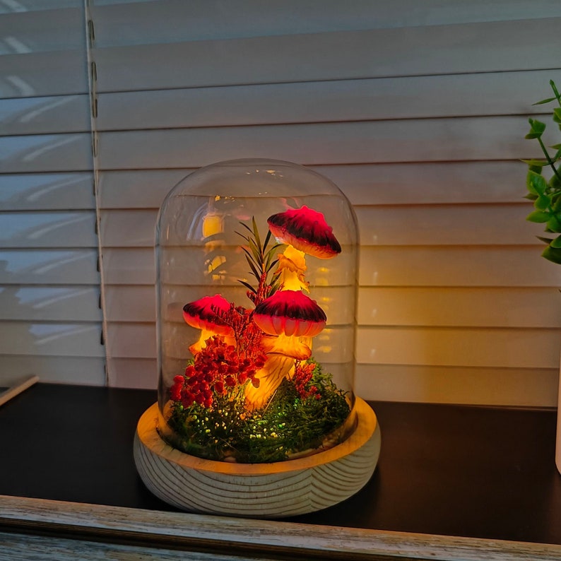 Red Mushroom Lamp with Dried Flower Decoration Lucky Gift